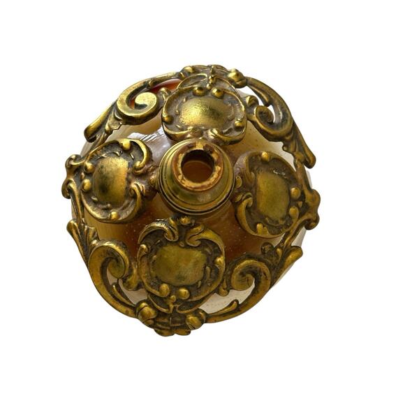 24kt Gold Tone Globe Perfume Bottle Filigree Flacon Vanity Ormolu Matson Style - Picture 4 of 7